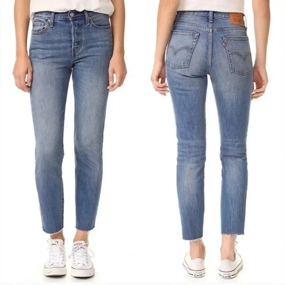 Levi's Raw Hem Button Fly Straight Leg Jeans Size 27 White Oak Cone Denim - Picture 1 of 10